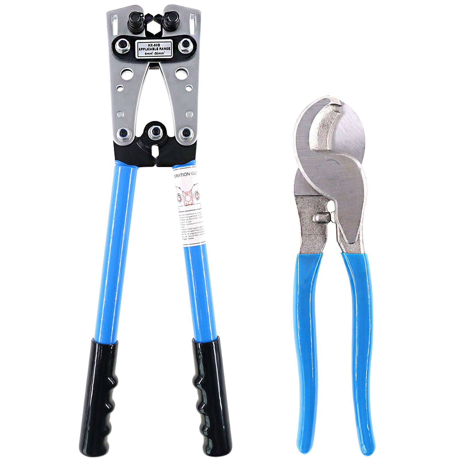 Glarks 2Pcs Wire Crimper Terminal Crimping Tool - Ratchet Electrician Plier with Cable Cutter for 10-1 AWG Wire Cable Cutting and Crimping
