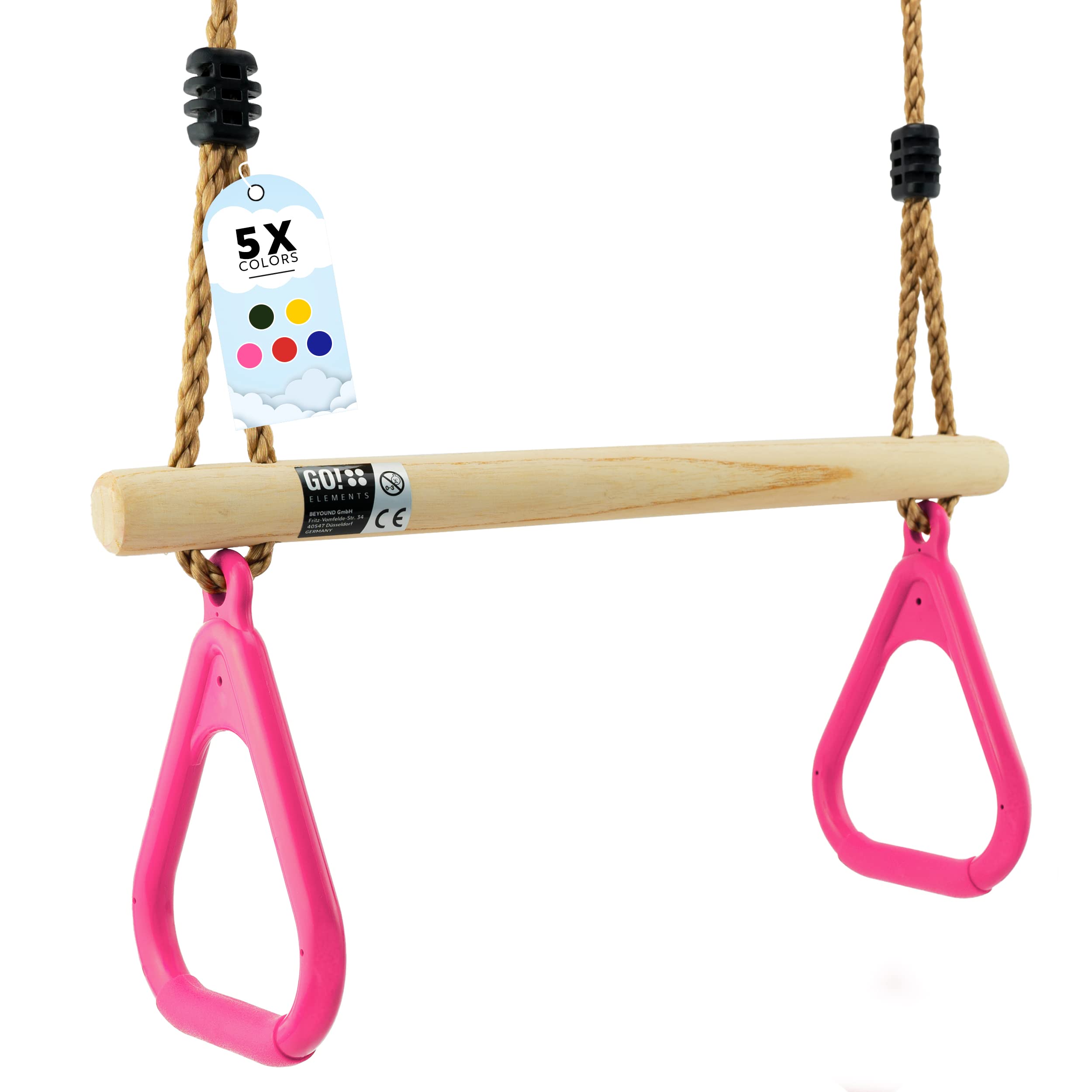 GO!elements Trapeze Swing, Pink, Children's Outdoor Indoor Swing Board, Non-Slip, Height Adjustable, Weatherproof
