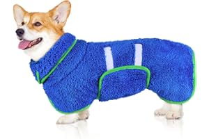 HEDGEINK Super Soft Dog Bathrobe, Quick Drying Towel for Large Dogs, Adjustable Robe for After Bath, Clothes and Dryer M