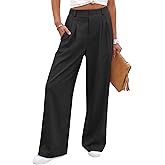 ANRABESS Women Wide Leg Pants Stretchy Work Dress Pants Waffle Knit Business Casual Pull on Palazzo Slacks Trousers Outfits