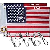 2 Pack 12x18 Inch US Boat Flags, Small Heavy Duty 210D Nylon Embroidered Flags with 4 Boat Flag Pole Kits for Outdoor ATV, Golf Cart, 4th of July Decorations