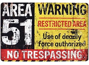 Flytime Area 51 No Trespassing Military Retro Vintage Metal Tin Sign Coffee Bar Wall Decor Home Signs Gift Size 12 X 8 Inches