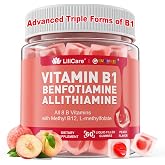 Vitamin B1 Benfotiamine Thiamine Allithiamine Gummies, Triple B1, 60 Cts | B1 + B Complex Vitamins + Inositol, L-methylfolate, Methyl B12, B1 B2 B6 Multivitamin for Nerve Cognition Energy