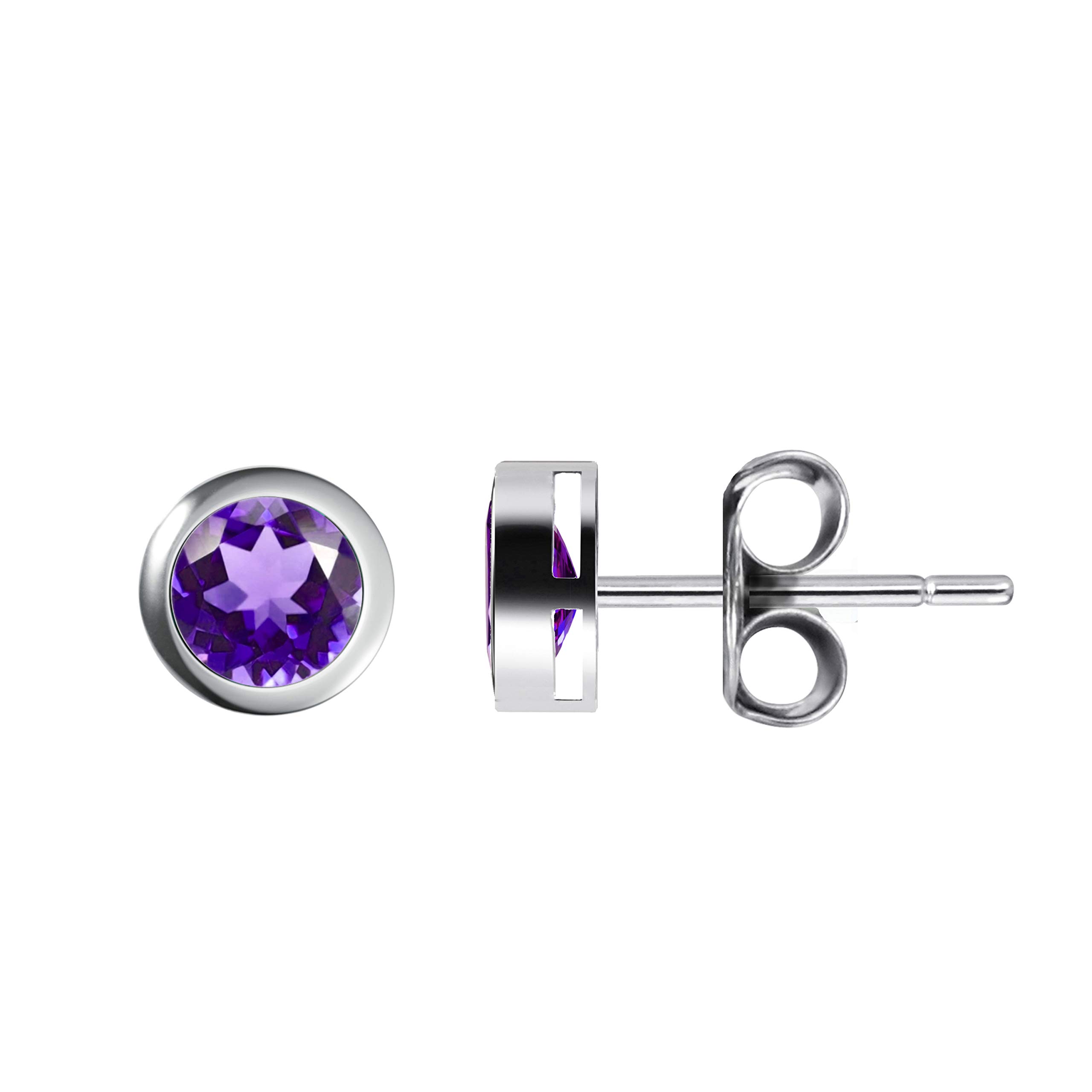 Franki Baker Small & Dainty Natural Amethyst Gemstones Stud Earring & 925 Sterling Silver. Size: 5mm