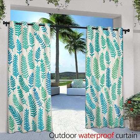 Amazon Com Loveeo Teal Grommet Curtain Leaf Pattern Branches