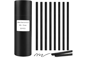 Dlicoda Willow Charcoal Sticks, Natural Willow Charcoal Pencils for Artists, Beginners, Students, Great for Sketching, Drawing, and Shading, Pack of 25 (5-7, Millimeters)