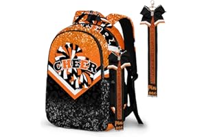GZZSYO Cheer Backpack with Cheer Keychain, Pin Strap for Cheerleading Backpack, Cheerleaders Gift Bags for Team Women (Orange Black)