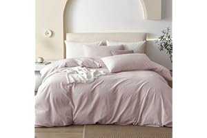JIYUAN 100% Washed Cotton Duvet Cover Set 2 Pieces Twin, 1 Duvet Cover 68x90 Inches (Comforter Not Included) and 1 Pillowcases,Linen Feel Bedding Set Comfy and Breathable, Heathered Greyish Pink