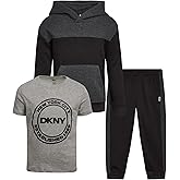 DKNY Toddler Boys' Jogger Set - 3 Piece Short Sleeve Graphic T-Shirt, Pullover Hoodie, and Jogger Sweat Pants (Sizes: 4-7)