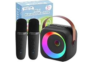 ZERFUN Mini Karaoke Machine Microphone for Kids Adults, Wireless Microphones Rechargeable with Bluetooth Speaker, Toys Gifts Presents for Girls Boys Toddler Birthday Christmas, Black
