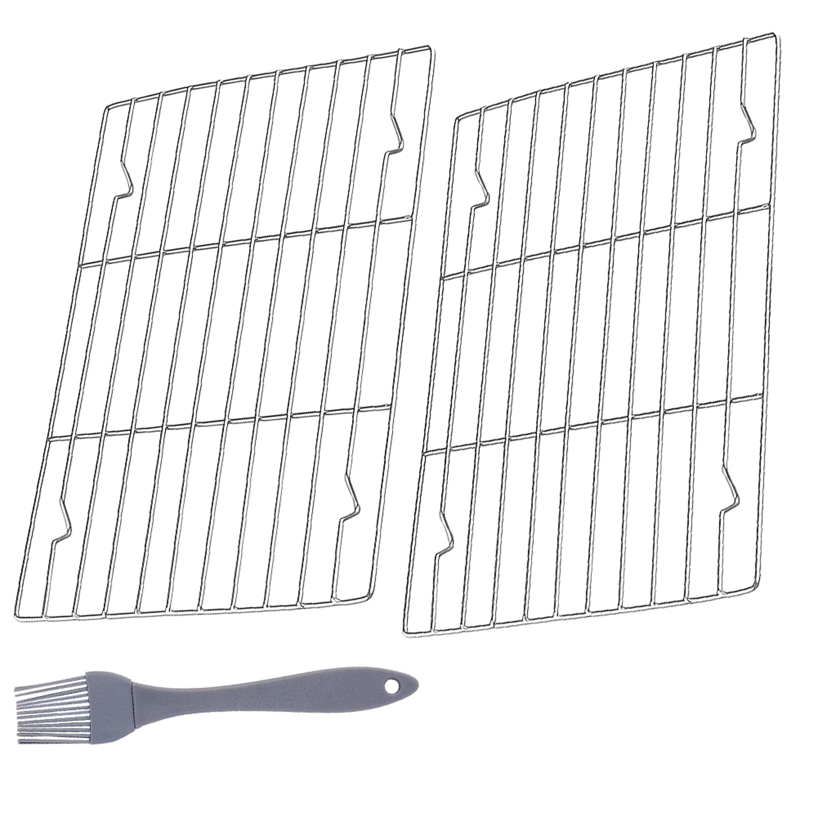 2Pcs Small Cooling Rack and 1Pc Oil Brush, Mini Stainless Steel Wire Grill Rack for Baking Roasting Cake Pizza Meat(Colour:Silver)