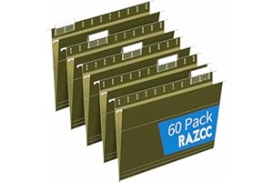 Hanging File Folders, RAZCC 60 Pack Reinforced Hanging Folders Letter Size, Designed for Bulky Files, Filing Cabinet, Adjustable Tabs, Green