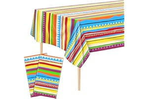 BIRSPPY ADXCO 2 Pieces Mexican Plastic Tablecloth 108 x 54 Inches Mexican Muti-Color Stripe Plastic Tablecover, Cinco De Mayo Plastic Tablecloth for Mexican Themed Party, Birthday Party