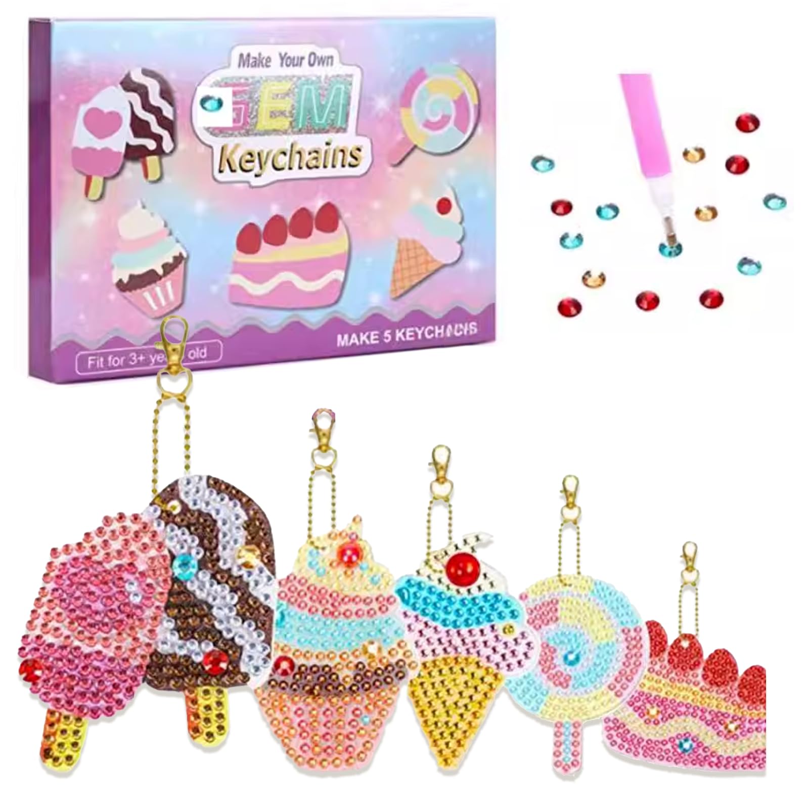 Vxcvzv Gifts for 5 6 7 8 9 10 11 Year Old Girls，Girl Birthday Presents DIY Diamond Art Keychain Craft Kit Toys for 5-12 Year Olds Girls