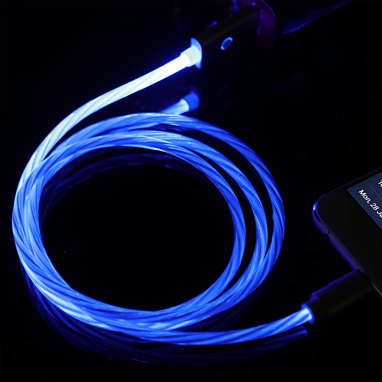 Led Phone Charging Cable 6ft/2M Compatible for Phone XR/X/8/7/6S Plus/SE/Pad More,Momen Fast & LED Flowing Light Charging Cord (Blue Light)