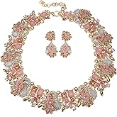 Vintage Crystal Rhinestone Statement Choker Bib Statement Necklace Earring Fashion Costume Jewelry Set for Women