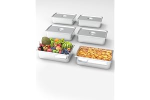 EcoExplorer 6 Pack Full Size Food Pan, 6 Inch Deep Commercial Catering Hotel Pan, NSF Certified, Stainless Steel Anti-Jamming Steam Table Pans,with Handle + Lid