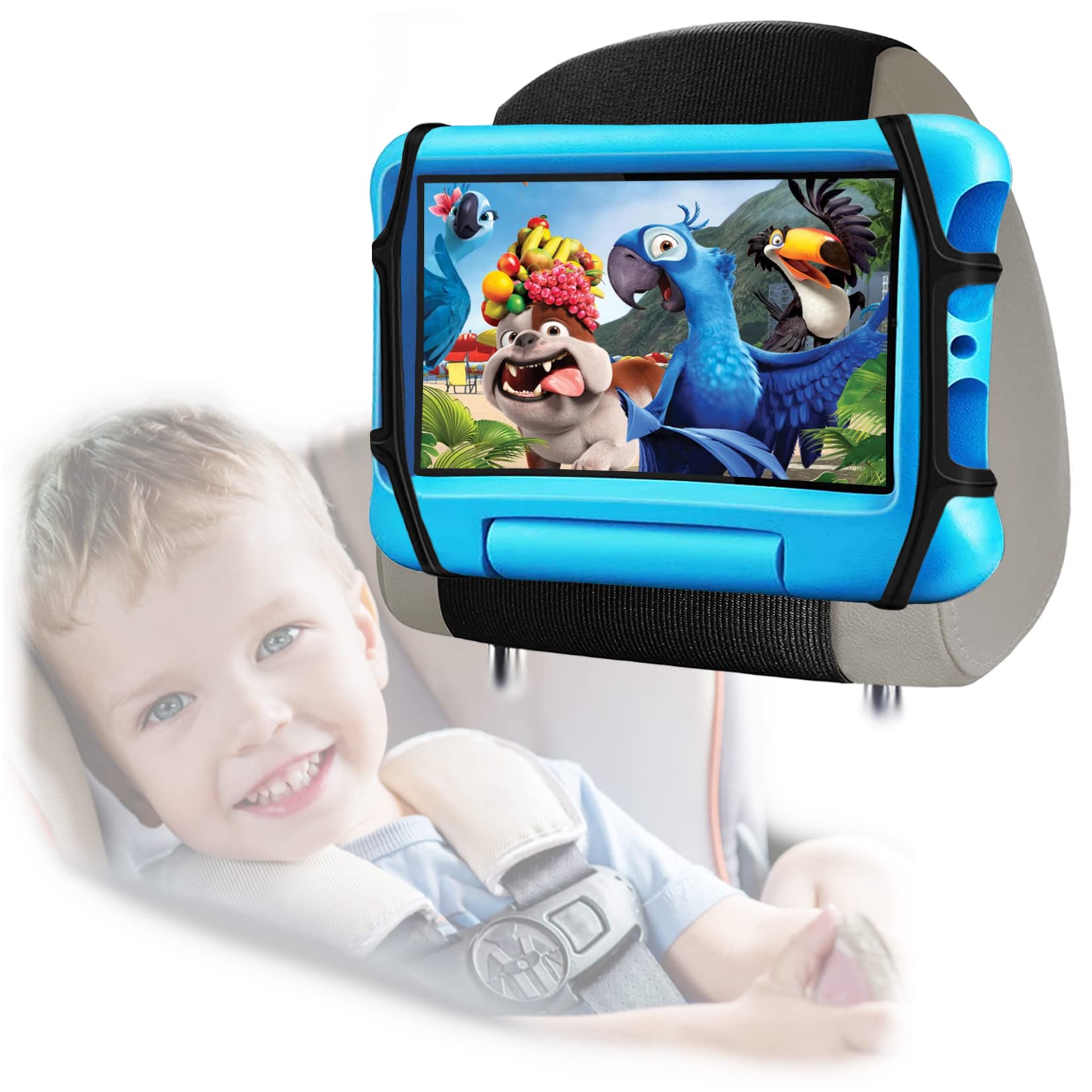 ViMOQi Car Tablet holder for kids,ipad Holder for Car Headrest,360° Adjustable Tablet Car Mount for Back Seat,Anti-Slip Strap and Holding Silicone Net for Kindle,iPad,Galaxy Tab,7~11" Screen Devices