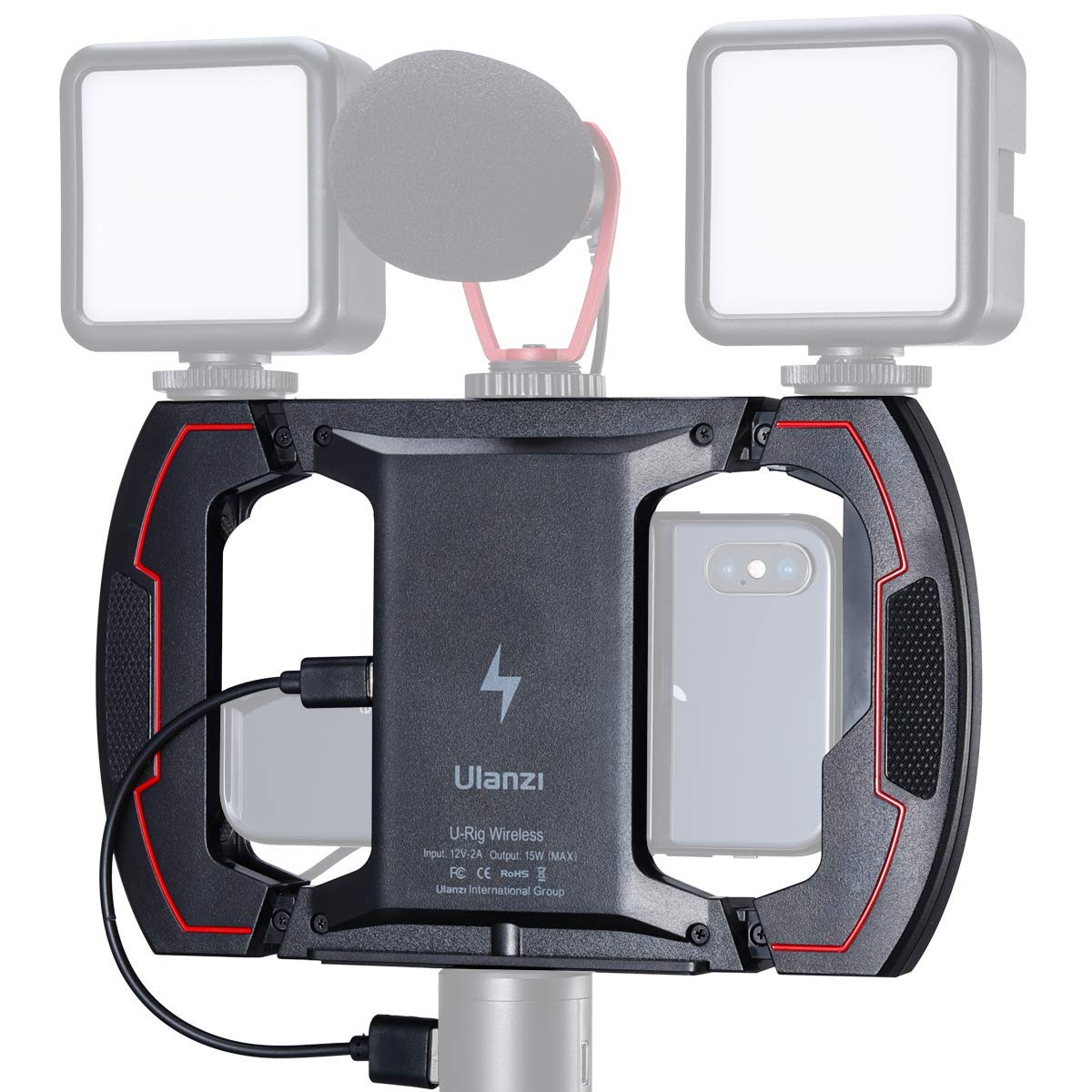 ULANZI U-Rig Smartphone Video Rig Wireless Charging w 3 Cold Shoe Mount,Phone Gimbal Stabilizer Handgrip, Filming Frame for iPhone 12 Pro 11 Pro Max Samsung S20 FE A21s Google Pixel 4a 5