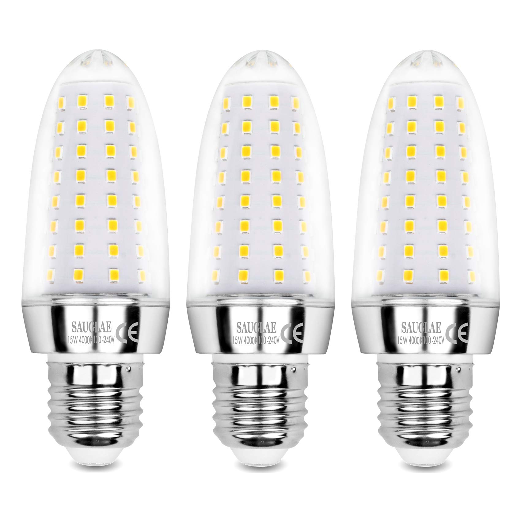 SAUGLAE 15W LED Light Bulbs, 120W Incandescent Bulbs Equivalent, 4000K Natural White, 1700 Lumen, E27 Large Edison Screw LED Lights, Pack of 3