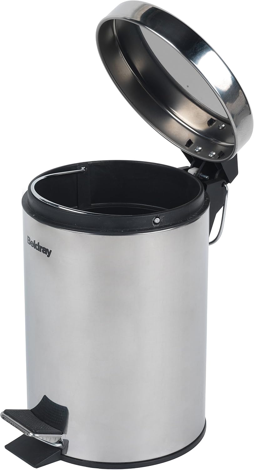 Beldray LA038098SS Bathroom Pedal Bin, Small Round Stainless Steel Sanitary Waste Bin for Bedroom Office, Kitchen, Toilet - Image 5