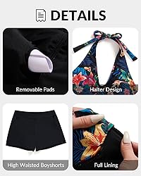 Women Tankini Swimsuit with Shorts - Halter Two
