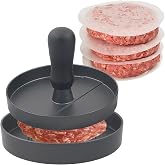MoMoxi Aluminum Burger Press Patty Maker with 200 Non-Stick Papers - Commercial &amp; Home Use, Hamburger Meat Press Tool, Dishwasher Safe (Black)
