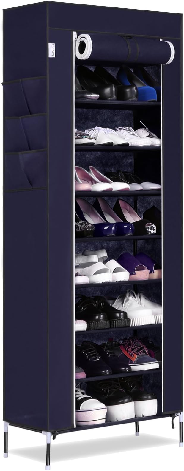 Bluefringe Shoe Rack with Dustproof Cover Shoe Closet Shoe Cabinet Storage Organizer Dustproof 27-Pairs Shoe Cabinet - Multi Function Shelf Organizer -(Navy Blue -10 Tier)