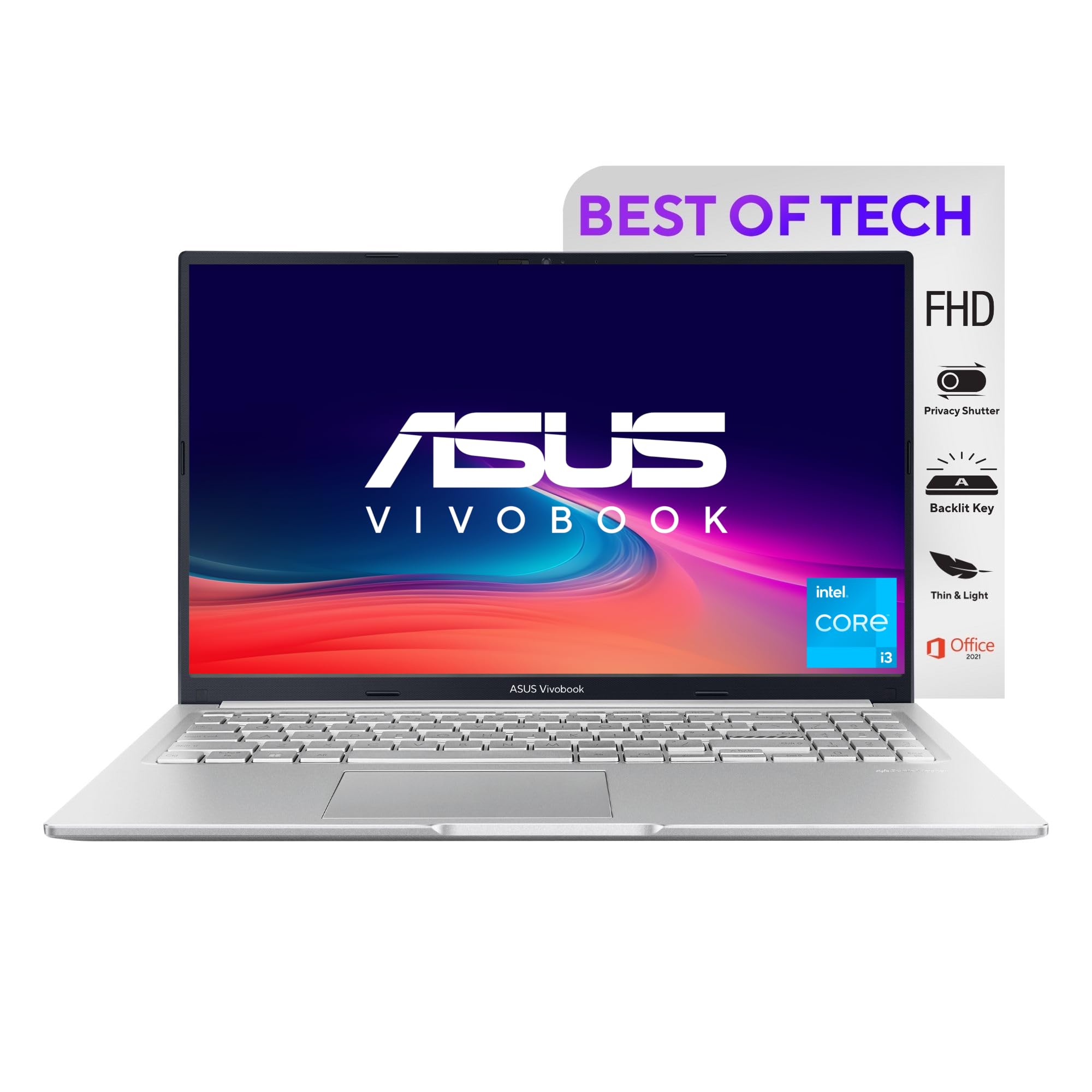 ASUS Vivobook 15, 12th Gen,Intel Core i3-1215U,Thin & Light Laptop(Intel UHD iGPU/8GB RAM/512GB SSD/FHD/15.6"/60Hz/Backlit Keyboard/Windows 11/Office 2021/Icelight Silver/1.70 kg) X1502ZA-EJ322WS