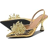 XCM Dress Shoes for Women Slingback Heels Pointed Closed Toe Block Heels 3.5 inch Comfortable Arch Support Slip On Kitten Heel Pumps for Wedding Party Casual Office Vacation