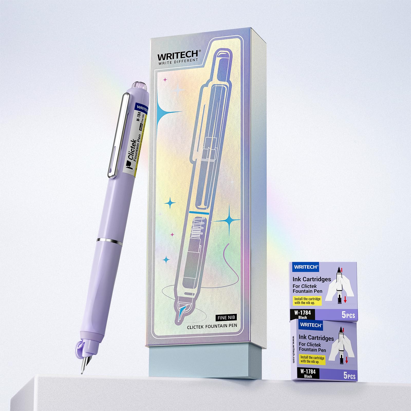 Photo 1 of WRITECH Retractable Fountain Pen Set: Fine Nib Black Ink Premium Gift Box Includes 10 Cartridges, Perfect for Graduation Anniversaries Birthdays