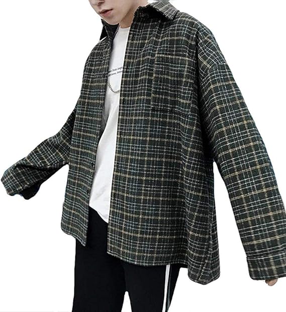 Amazon 美しいです 長袖 シャツ 春 秋 メンズ カジュアルシャツ チェックシャツ ワイシャツ ゆったり オシャレ 通気抜群 アウター ファッション スタイリッシュ 黒 シャツ 通販