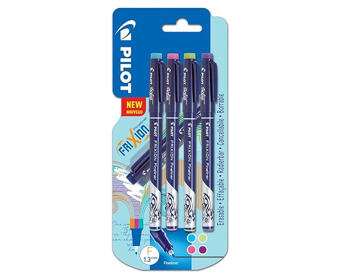 Pilot FriXion Fineliners Pack of 4 Light Blue/Pink/Green/Violet