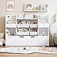 FINETONES 50'' Large Toy Organizer with 4 Bins, 6 Cubbies, 2 Drawers - Kids Bookshelf for Playroom Organization, White