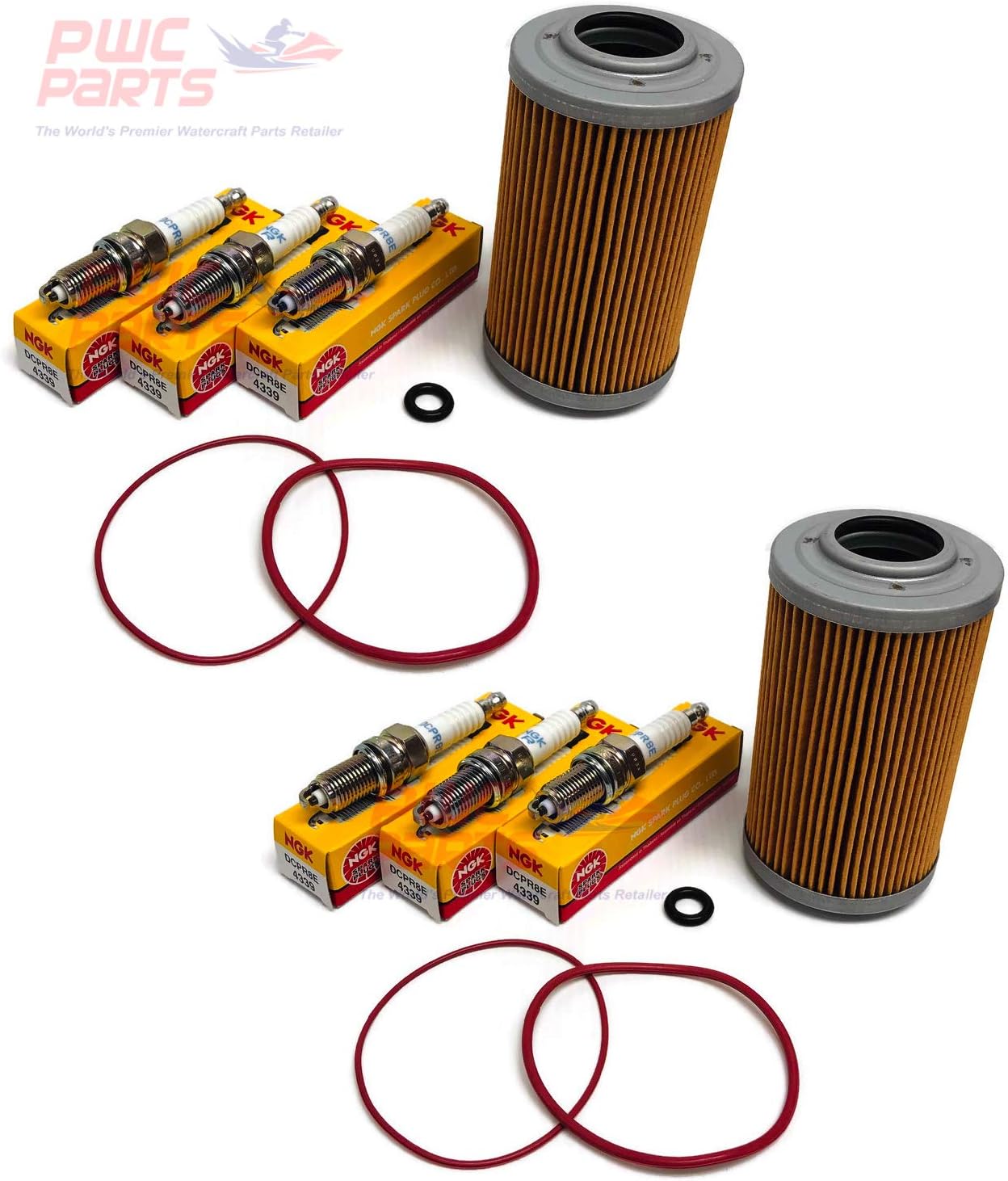 2x SeaDoo 4-TEC 130/155/185/215/255/260 Oil Filter & O-Ring Set with NGK Spark Plug DCPR8E Set GTX GTI RXP RXT RXP-X RXT-X GTR Supercharged Repl 420956741 420230920 420950860 420850500