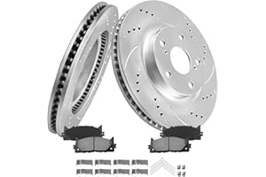 MOTOREVO Front Brake Kits for Camry【2007-2017】High-Carbon Alloy Drilled & Slotted Brake Discs Rotors Kits | Tailored Ventilation Enhanced Braking Performance|GEOMET Coated App Universal