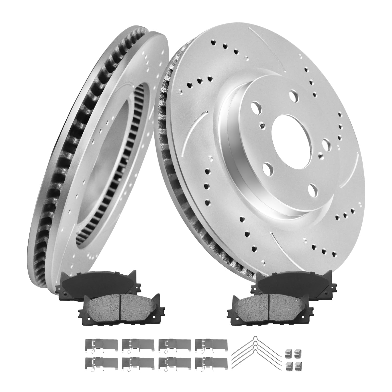 Photo 1 of MOTOREVO Front Brake Rotors Kit for Camry [2007-2017] High-Carbon Alloy Drilled & Slotted Brake Pads and Rotors Kit | Tailored Ventilation Enhanced Braking Performance|GEOMET Coated App Universal