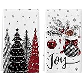 KORVITA Christmas Hand Towels Set 2 PCS, Vintage Joy Balls Christmas Tree Towel, Xmas Bathroom Decorative Soft Absorbent Hand Towels for Bathroom Home Hotel Gym Spa Yoga Beach 17"x26"