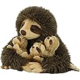 YOHAKI Sloth Plush Animal, 11.02" Cute Stuffed Sloth with 3 Baby Sloths, Easter Stuffed Sloth Animal, Washable Plush Toys, Cute Three Toed Sloth Birthday Gifts for Kids Boys and Girls, Brown