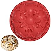 Silicone Flower Shaped Cake Mold, 8 Inch Large Round Cake Pan Nonstick Floral Silicone Molds for Baking Cake, Breads, Pies, Tarts, Jello Mold for DIY, Birthday, Anniversary, Party, Red (Curled Flower)