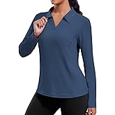 PINSPARK Long Sleeve Shirts for Women UPF 50+ Sun Shirt Workout Tops Quick Dry V Neck Athletic Running Hiking Golf Polo S-3XL