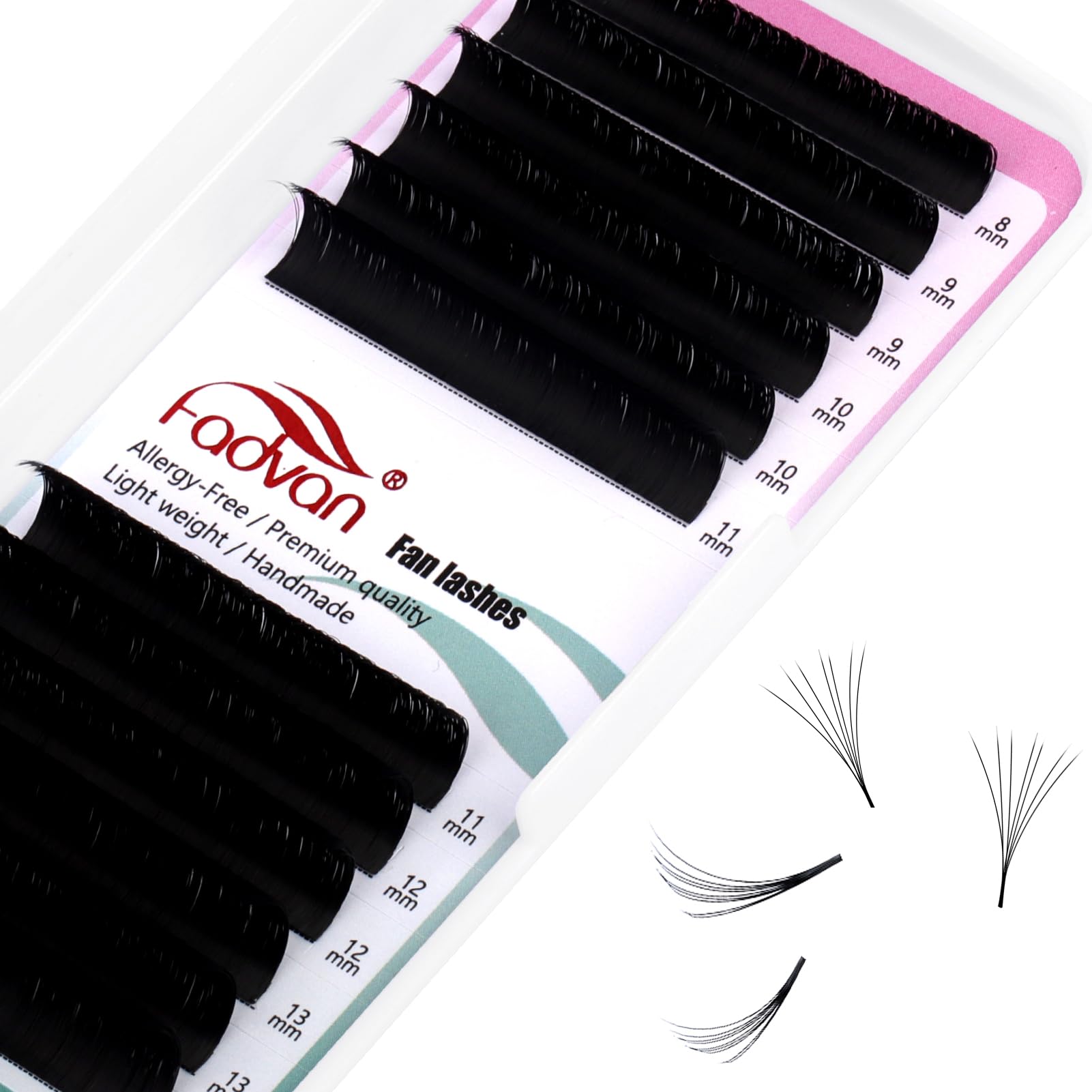 Easy Fan Lashes Self Fanning Volume Russian Eyelash Extensions 0.07D Curl Mixed 8-14mm Automatic Blooming Volume Easy Fan Lashes FADVAN(0.07-D-814)