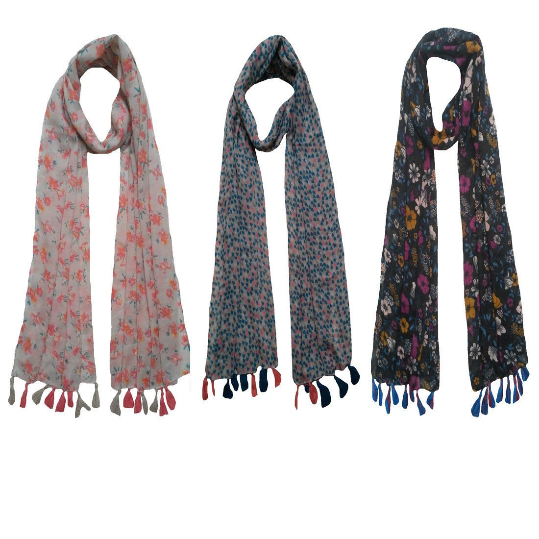 fusfus women's cotton scarf (fb24, multicolour, free size) - pack of 3