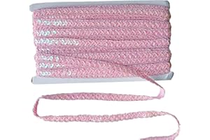 CAICXI 14 Yards 0.47 inch Sparkle Bling Gleaming Ribbon Sequins Trim Spool Sewing String Applique Bridal Wedding Applique Crafts (Pink)