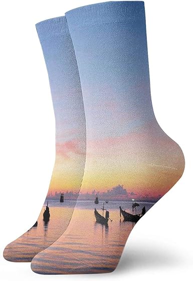 FULIYA Soft Calf Length short Socks Sunset On Sea With ...