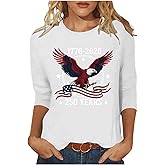 250 Anniversary USA Shirt 3/4 Length Sleeve Womens Tops Patriotic Graphic Tees Shirts Summer Tops 1776-2026