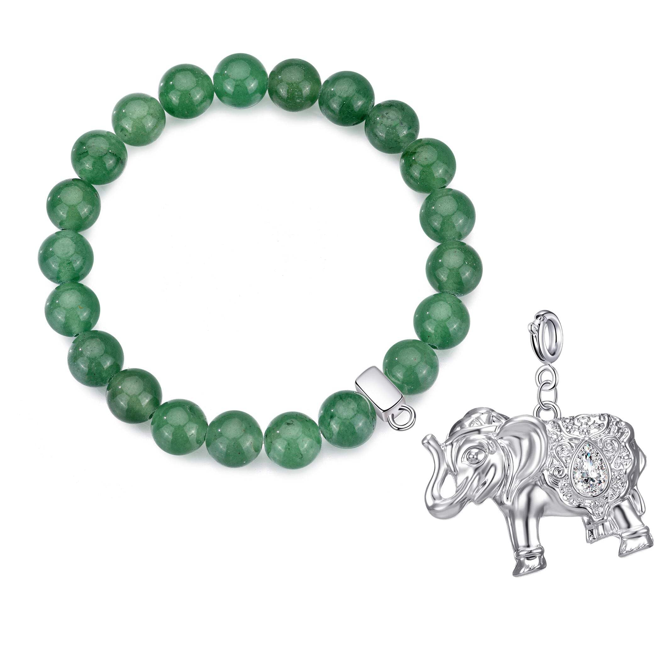 Philip Jones Green Aventurine Gemstone Bracelet with Elephant Charm Created with Zircondia® Crystals