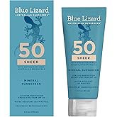Blue Lizard Sheer Mineral SPF 50 Sunscreen Lotion, Zinc Oxide, 100% Mineral Formula, Nourishes with Australian Desert Lime and Peach, Paraben-Free, Fragrance-Free, 3 fl oz