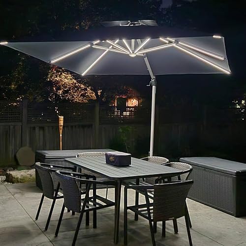 10-feet deluxe offset patio umbrella 10 / 11 ft Umbrellas as the handle on the pole moves up and down to adjust your umbrellas angle PURPLE LEAF 10 Feet Double