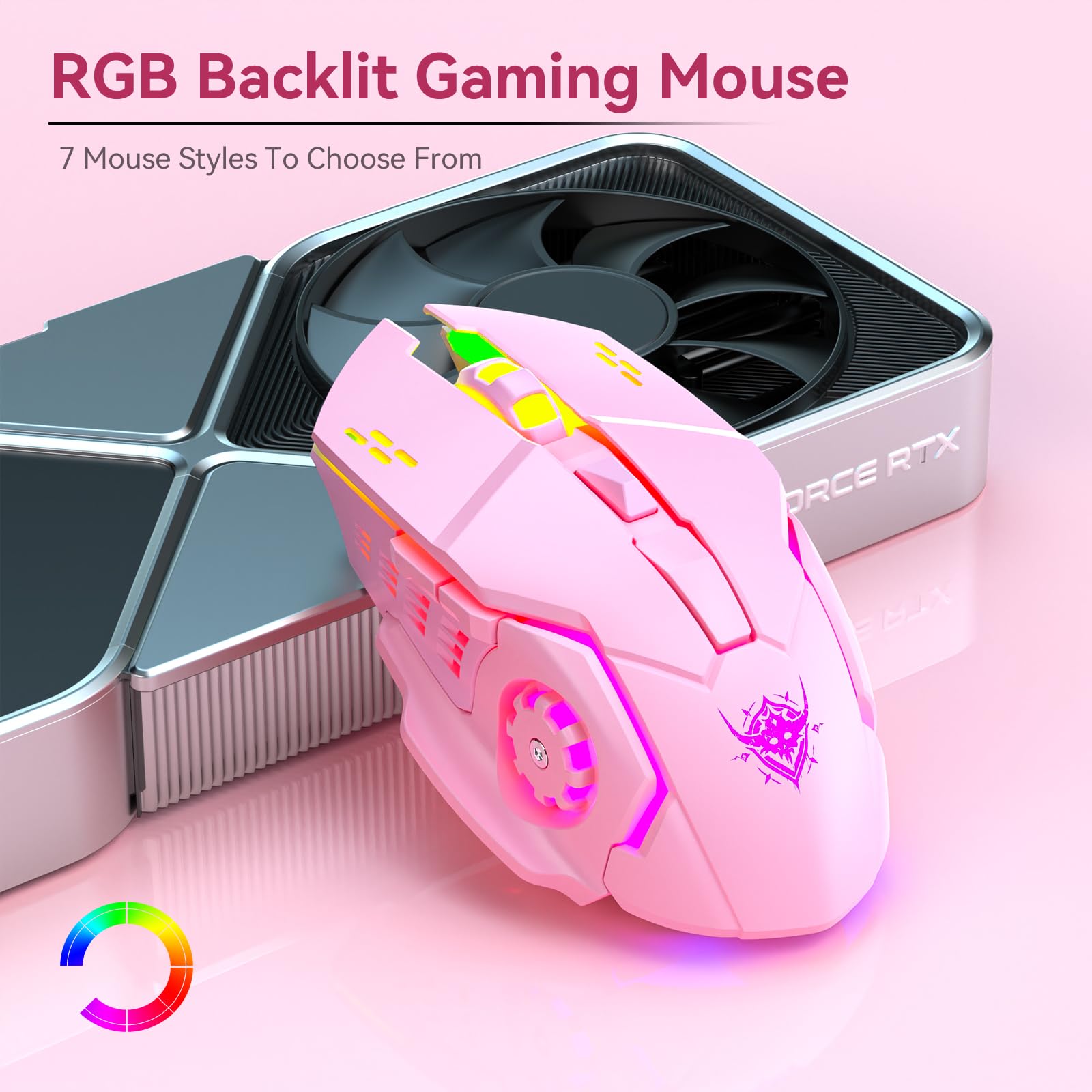 XISOGUU Wireless Gaming Keyboard and Mouse Combo, RGB Backlit Rechargeable 2000 mAh Battery, Mechanical Feel Anti-ghosting Keyboard + 6D 4800DPI Mice for PC Gamer